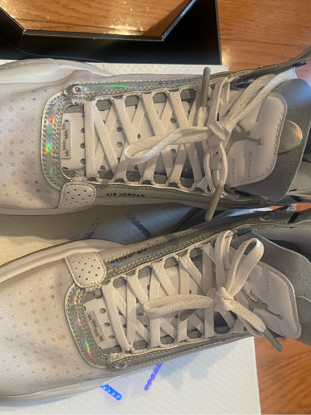 Jordan Kids White Sneakers with Iridescent Silver Accents